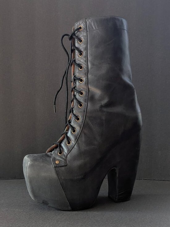 Black leather platform lace-up boots - Jeffrey Campbell size 9 - Picture 6 of 14